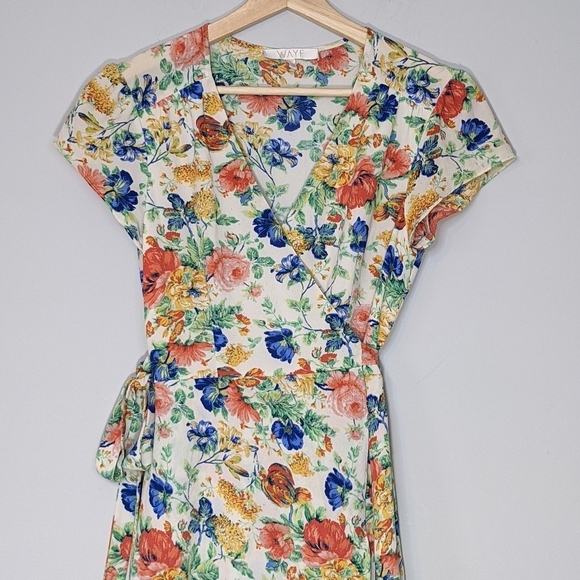 WAYF Olelander Floral High Low Wrap Midi Dress Surplice Cap Sleeve Flowy Size XS - Picture 4 of 15